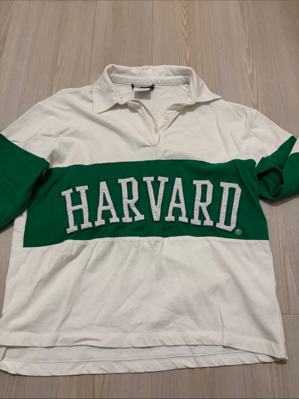 Zara White and Green Cropped Rugby-Style Top